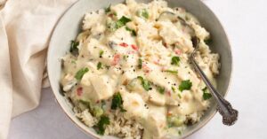 Homemade Creamy Chicken a la King with Rice and Herbs
