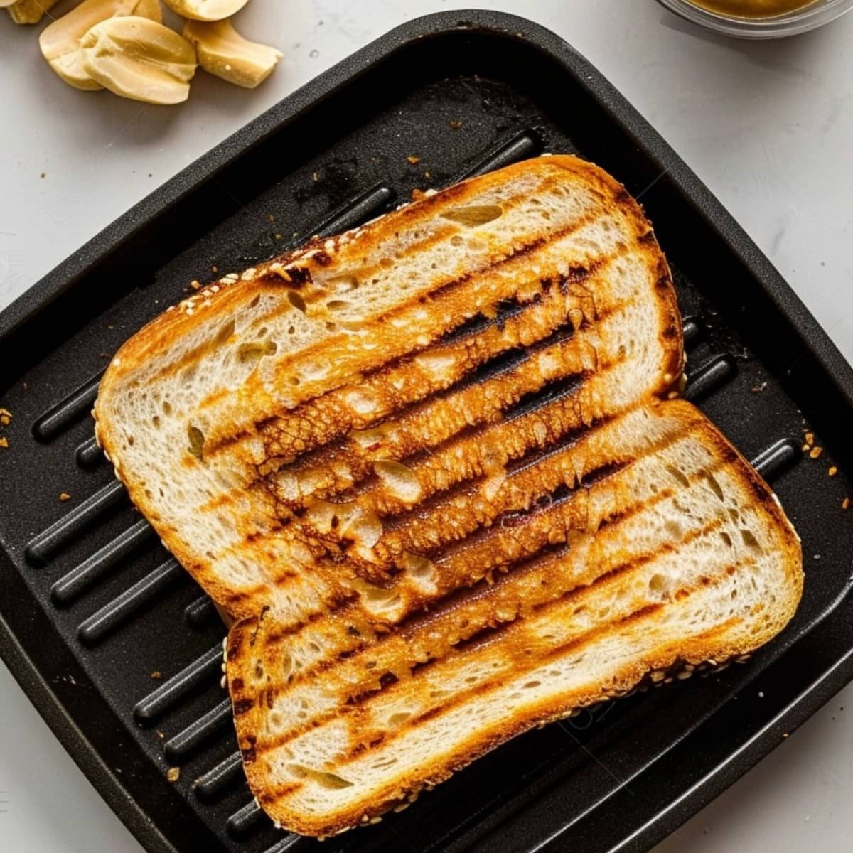 Sandwich grilled in a griddle plate.
